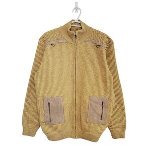 Vintage y2k tan full zip knit suede sweater size L